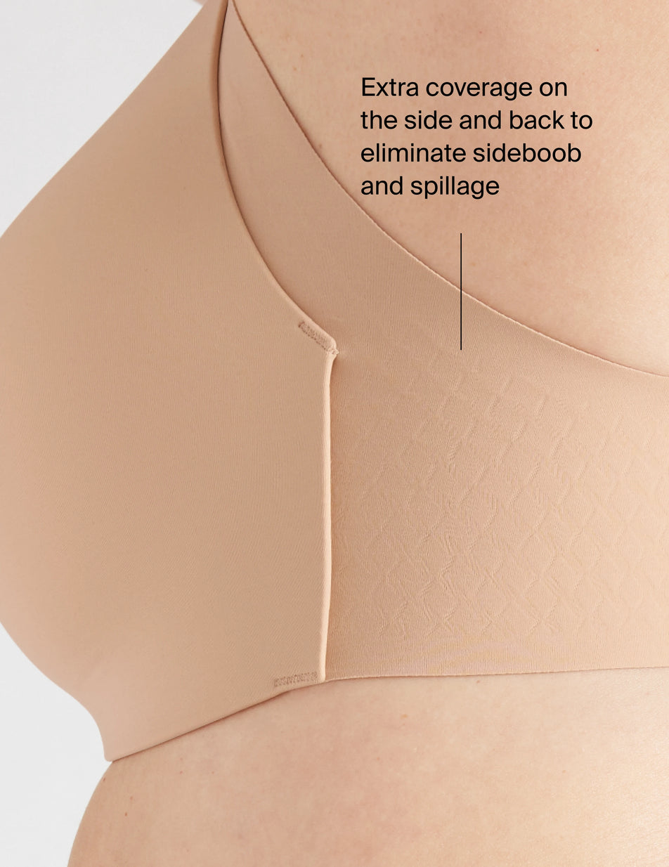 Extra coverage on the side and back to eliminate sideboob spillage