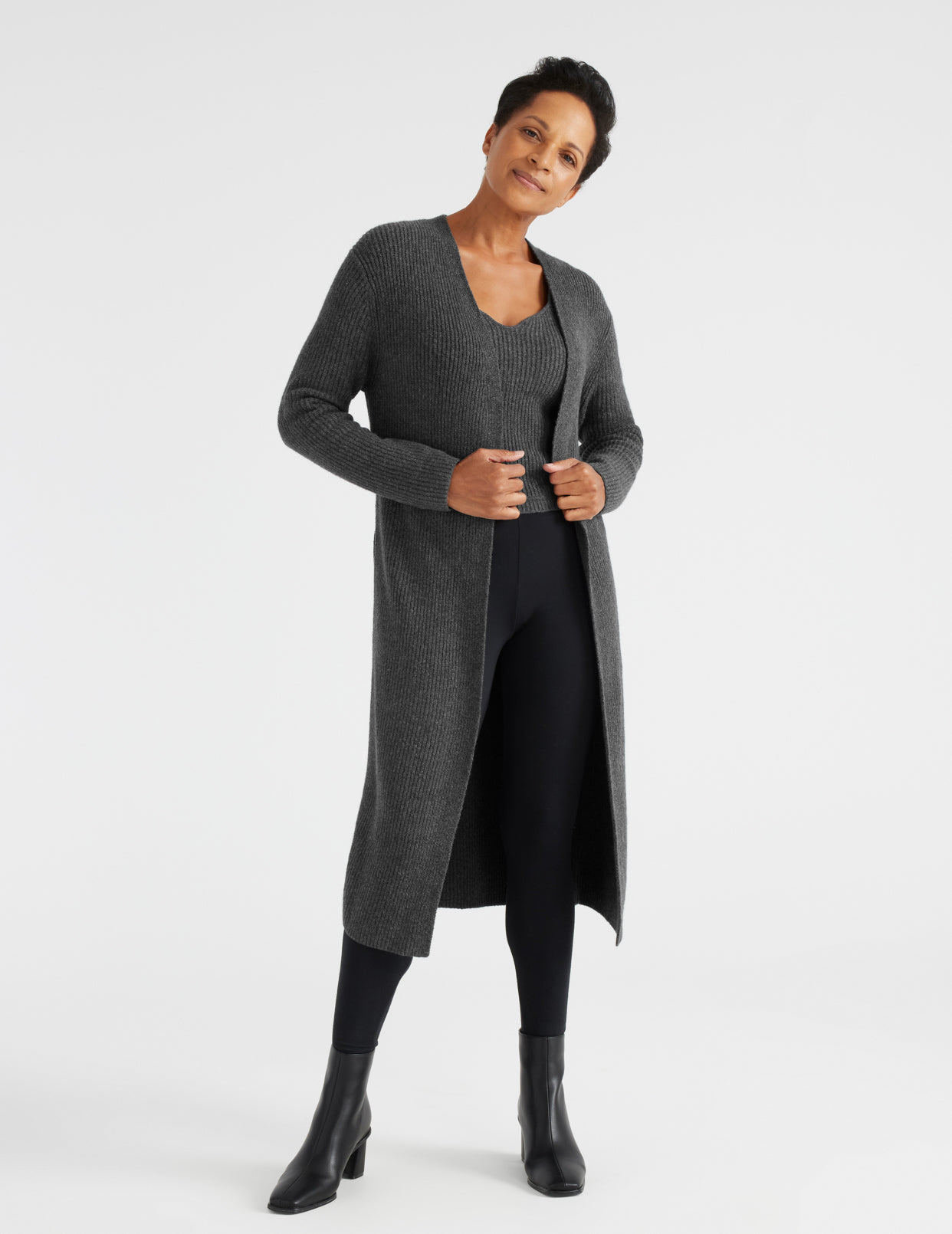 ASOS Longline Heavyweight Knitted Duster Cardigan in Charcoal