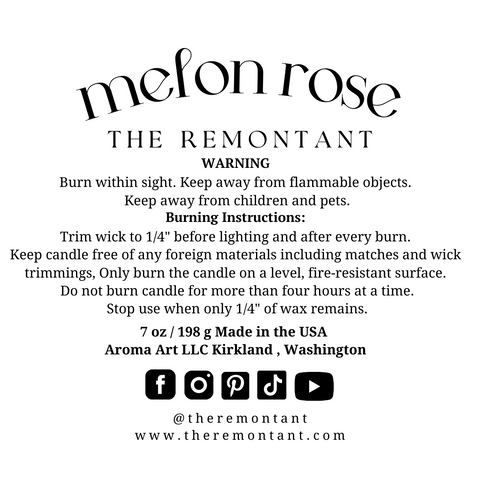 The Remontant - Melon Rose Warning Label for 7 oz Gift Me Candle