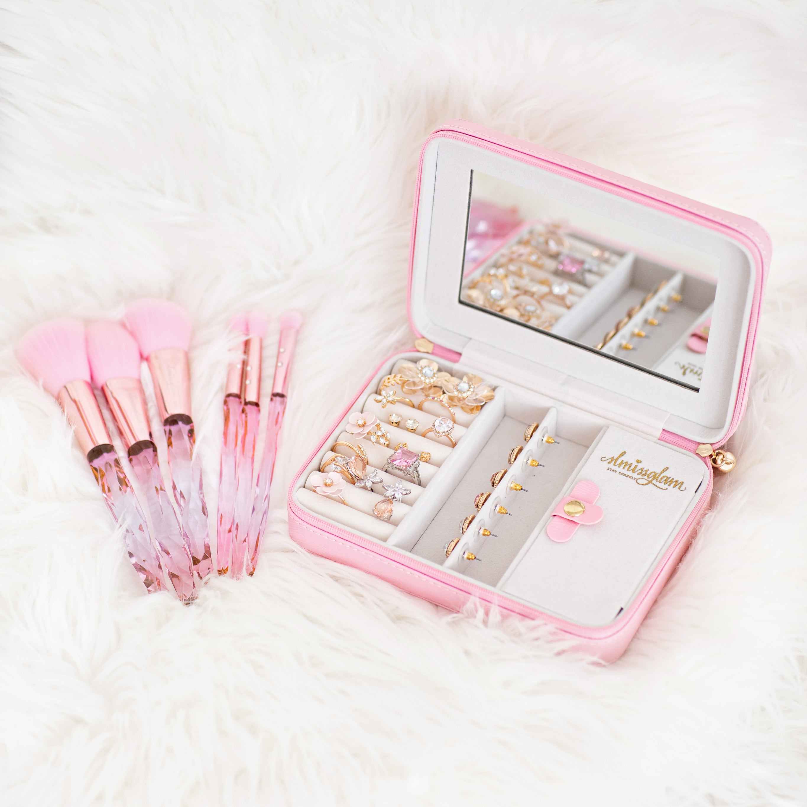 barbie cosmetic set and pink travel case