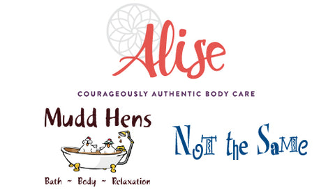3 logos for our herstory Mudd Hens, Not The Same and Alise Body Care