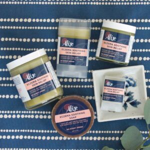 Eczema Soothing Skin Relief family of natural Salve and soap products Alise Body Care