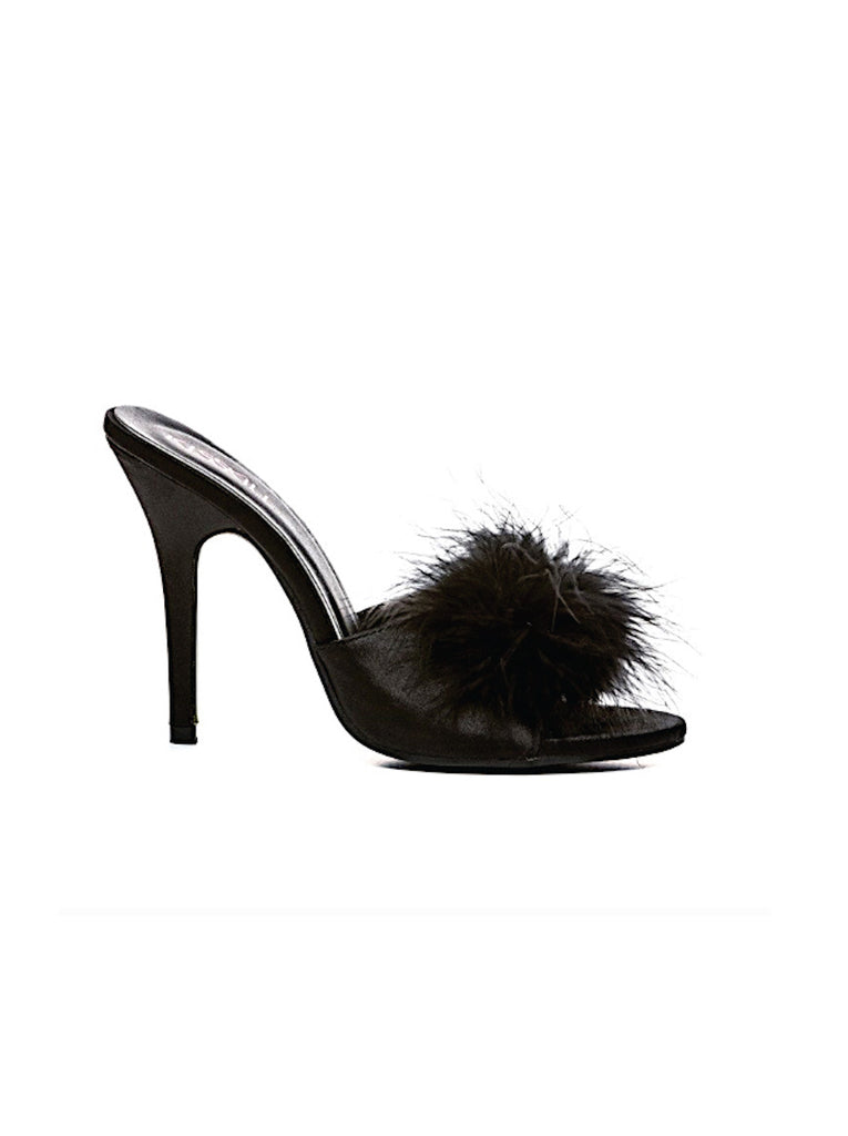 black feather slippers
