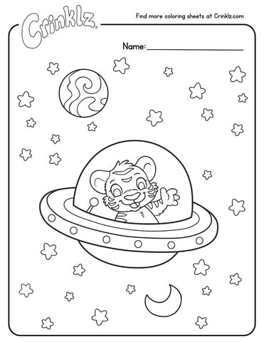 Coloring page of Crinklz the tiger in a spaceship.