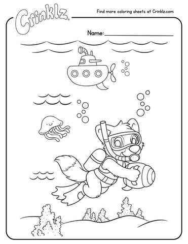 Coloring page of Felix the fox diving.