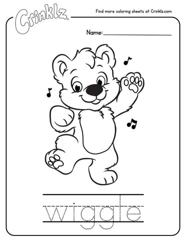 Download the ABDL coloring sheet of Theo the bear wiggling to music.