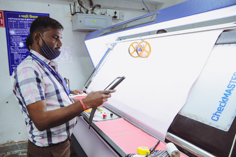 Bears for Humanity worker in India checks products before proceeding