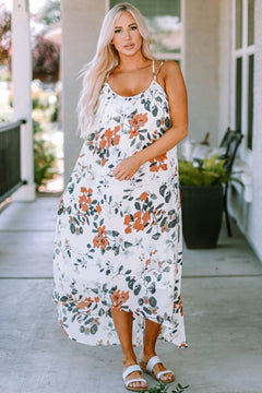 White Floral Print Spaghetti Straps Maxi Dress