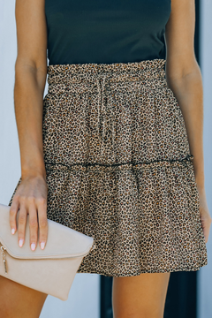 Small Leopard Print Elastic Waist Double Tiered Ruffled Short Skirt