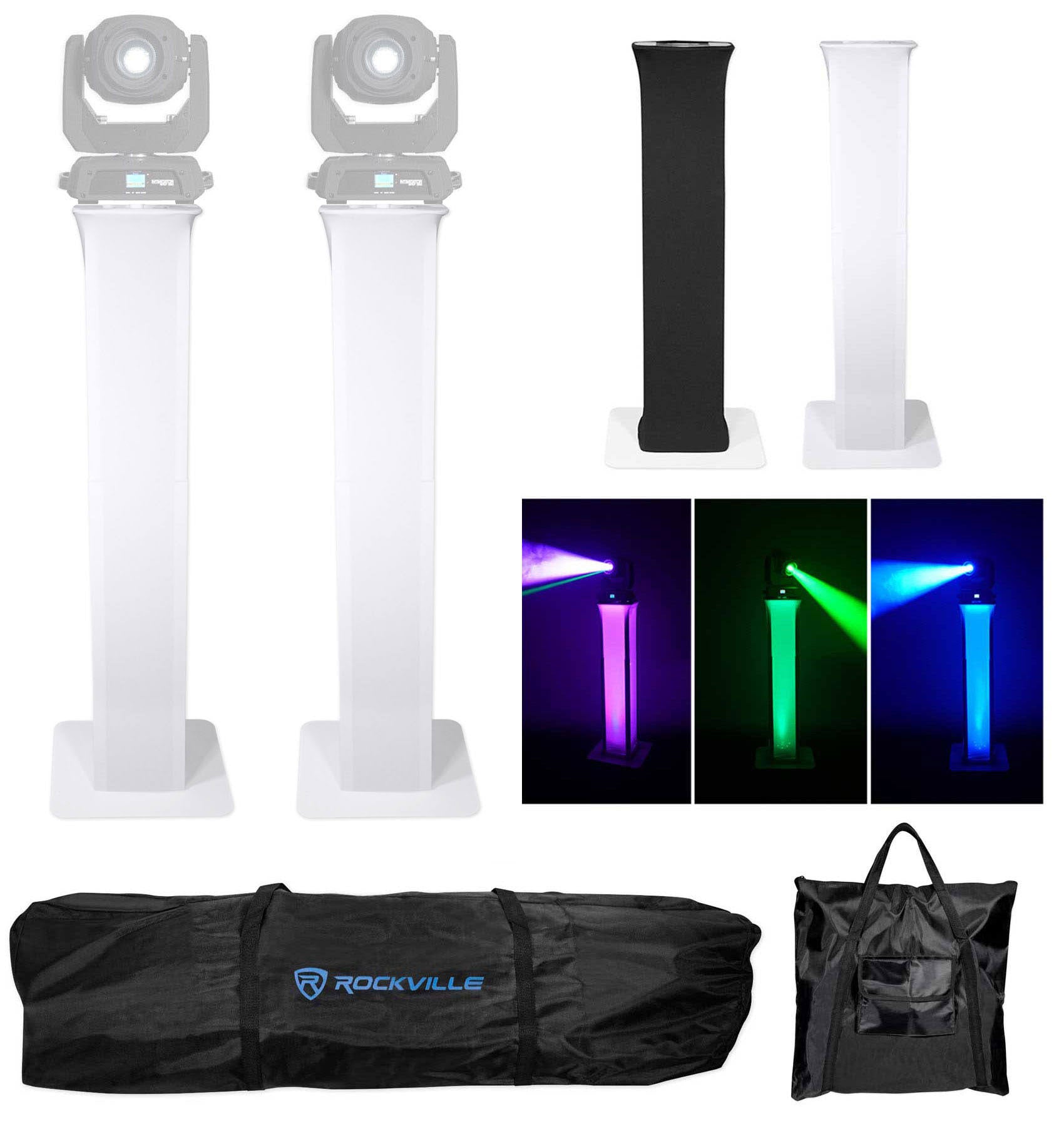 2) Rockville RTP32W Totem Moving Head Light Stands+Black+White Scrims+Carry Bags QZW7_V5MRD87