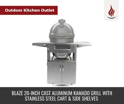 Blaze 20-Inch Cast Aluminum Kamado Grill With Stainless Steel Cart & Side Shelves