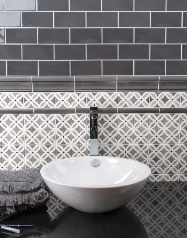 Studio 2.8x5.8 Subway Tile in Volcanico featured in bathroom backsplash 