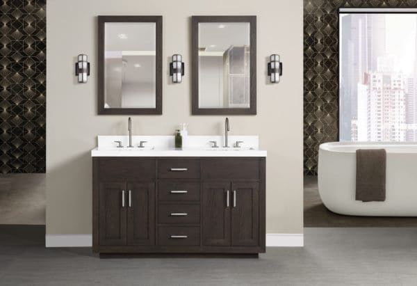 Brookings 60" Double Bowl Vanity in Burnt Chocolate in bathroom