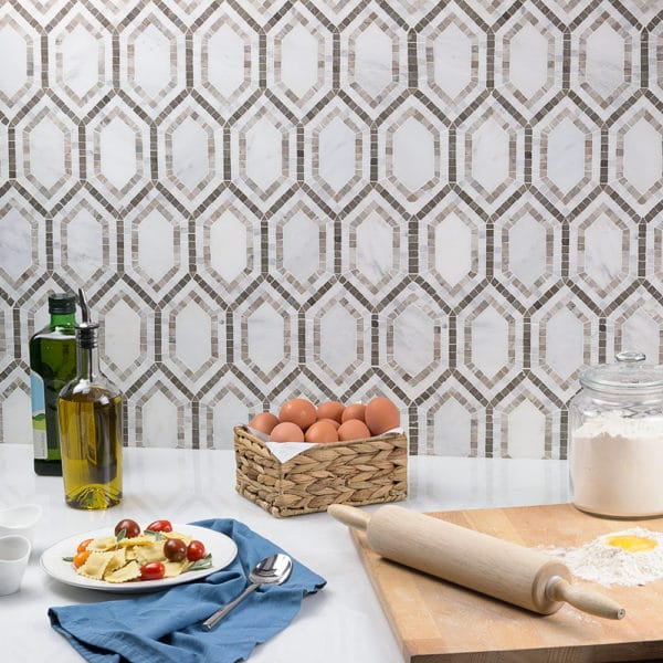 New Era Long Hex Mosaic Asian with Temple Gray, Asian, and Lagos kitchen wall