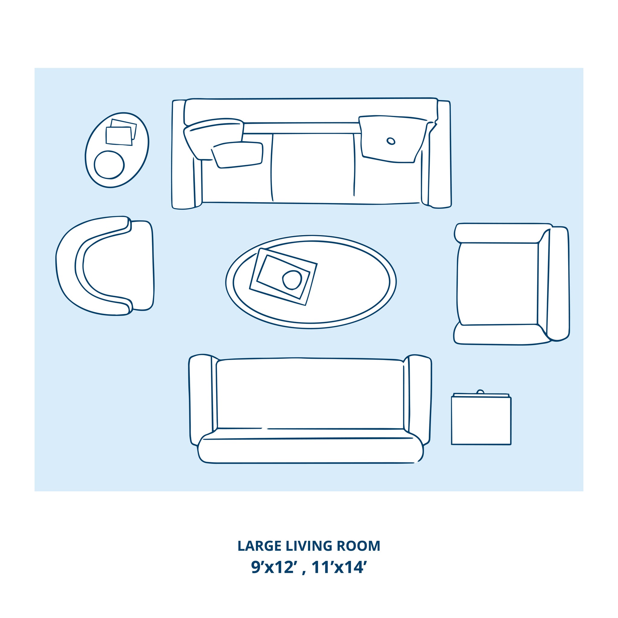 Large Living Room Floor Plan Design Mockup with Area Rug