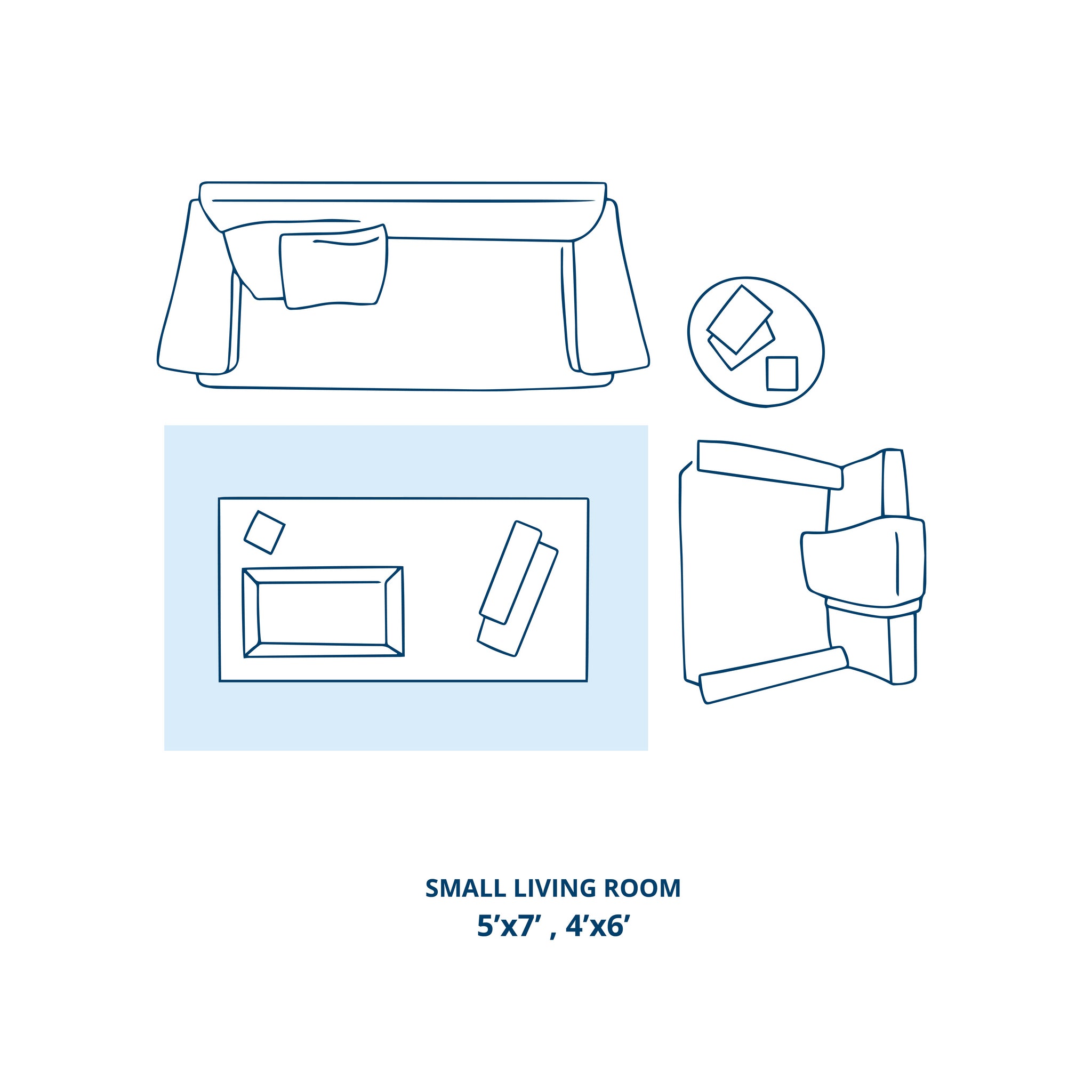 Small Living Room Floor Plan Design Mockup with Area Rug