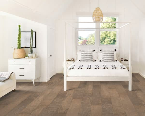 Canyon Creek Birch 6.5" Hardwood in Armadillo in boho minimalist bedroom 