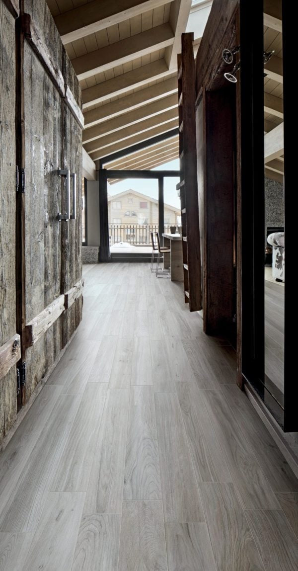 Cottage 8x48 rustic Wood Plank Tile in Carpino featured in rustic hallway 