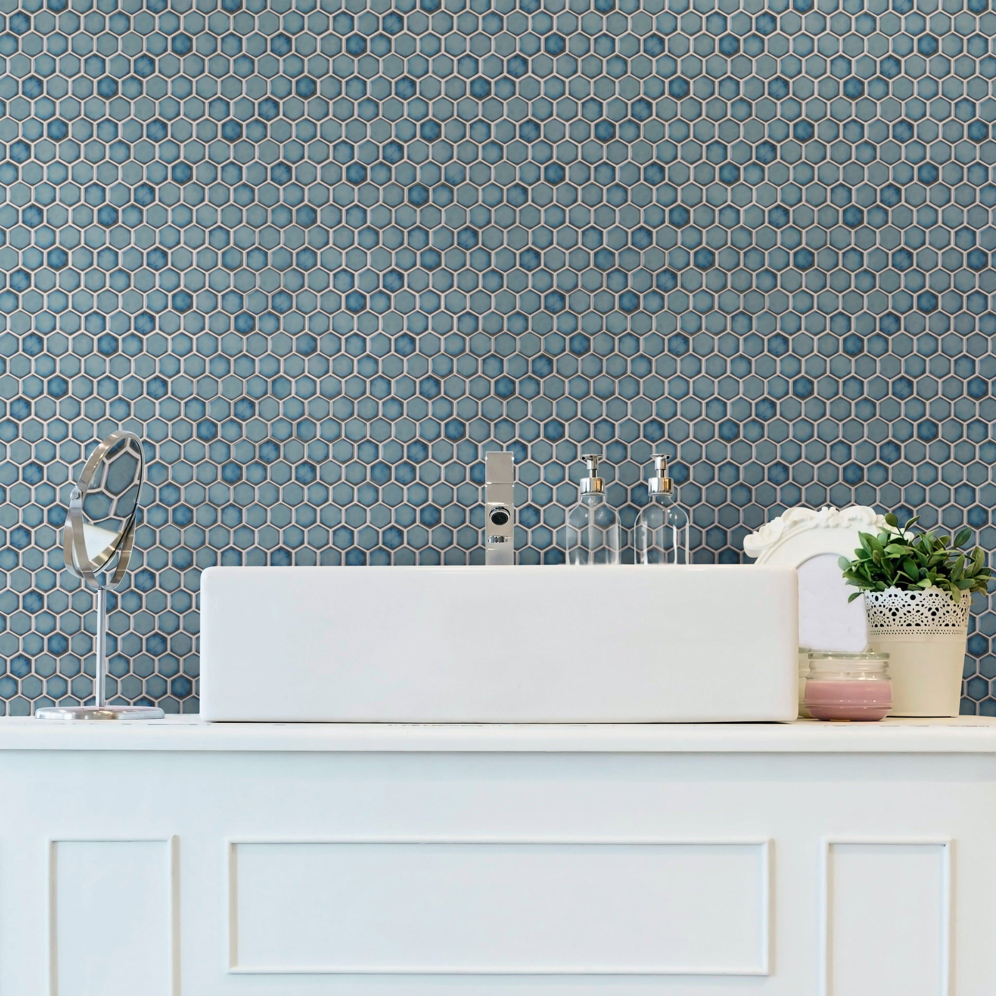 Interior of bathroom with sink basin faucet and mirror. Modern design of bathroom