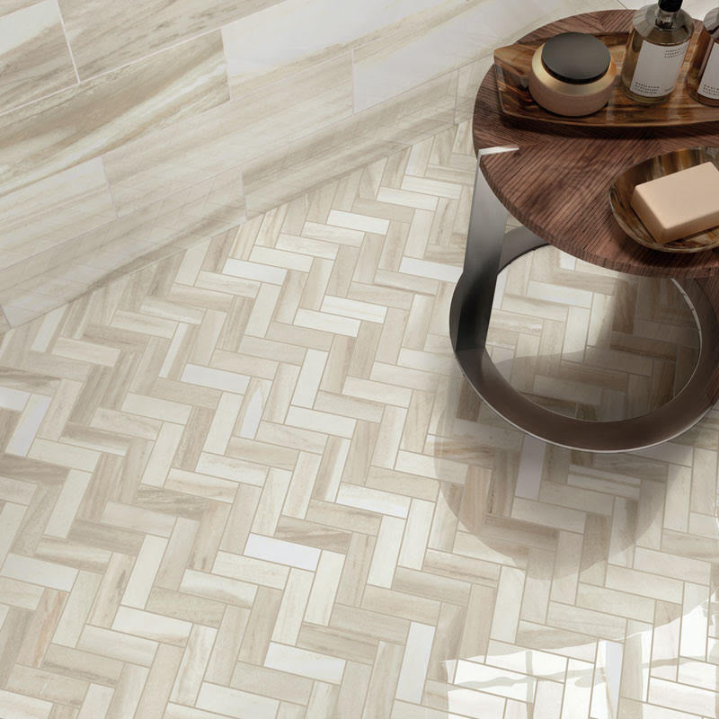 Stylish Taupe Monte Carlo 1×3 Herringbone Floor Tile