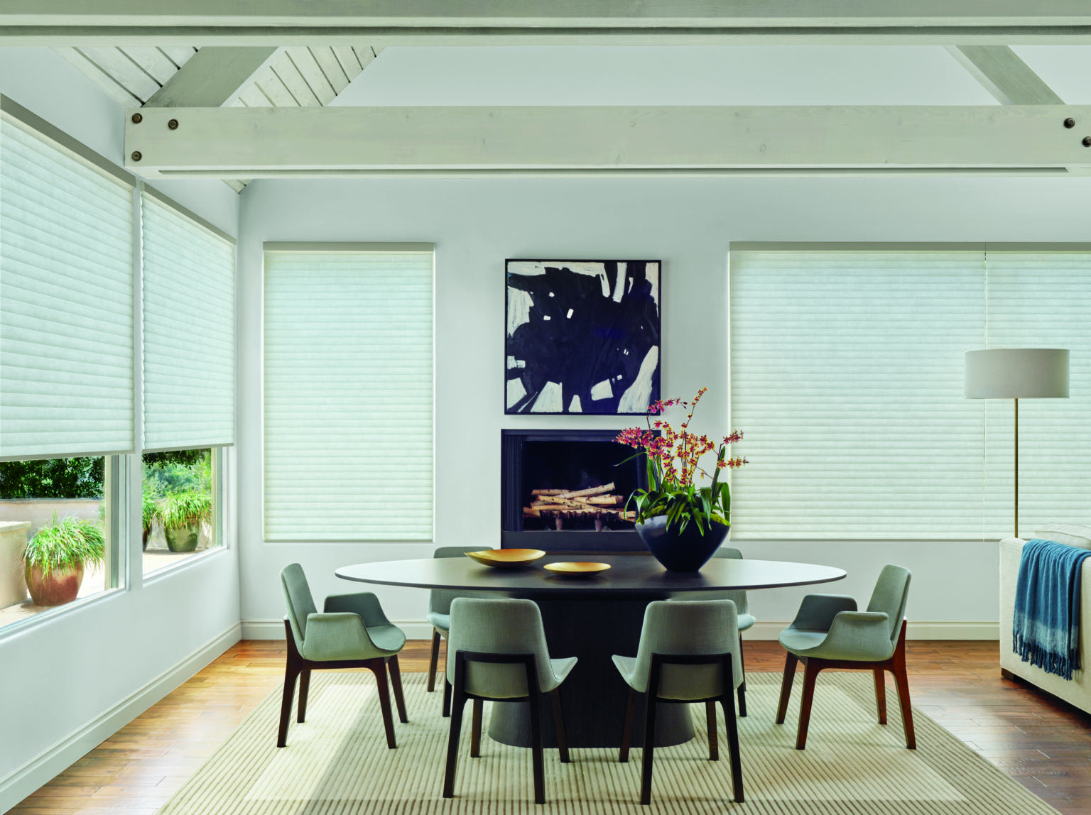 Hunter Douglas Sonnette™ Cellular Roller Shades on Dining Room Windows