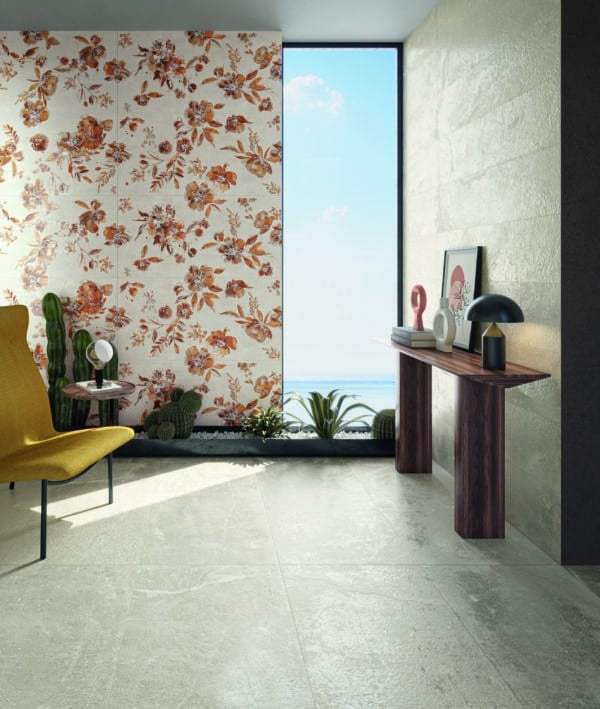 Ibla 24x48 Large Format Porcelain Tile Linfa pictured in hallway