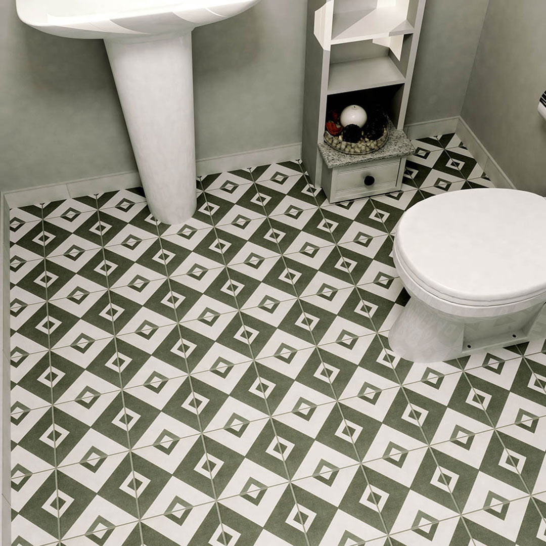 Vertex Twenties 7 3/4 x 7 3/4 Patterned Tile on Bathroom Floor