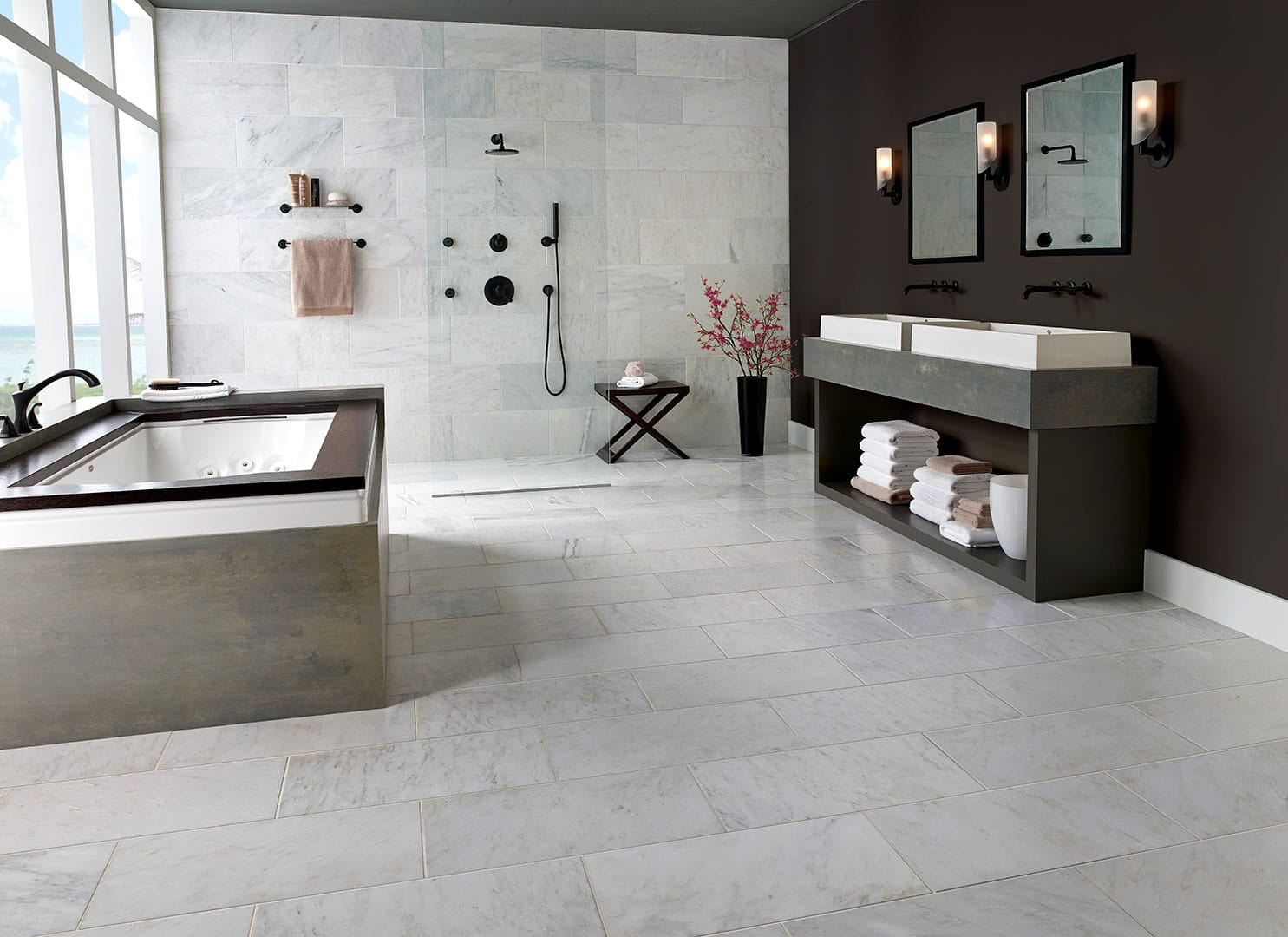12×24 Marble Arabescata Carrara Bathroom Flooring