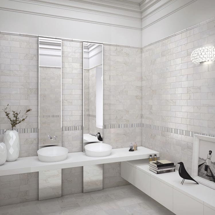 Calacatta Glamstone 4×12 Porcelain Tile in Bathroom