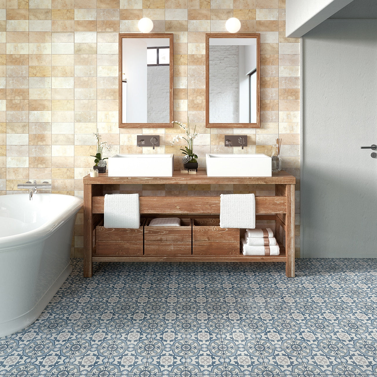 Mirror Bondi 23 1/3 x 23 1/3 Patterned Tile Bathroom Flooring