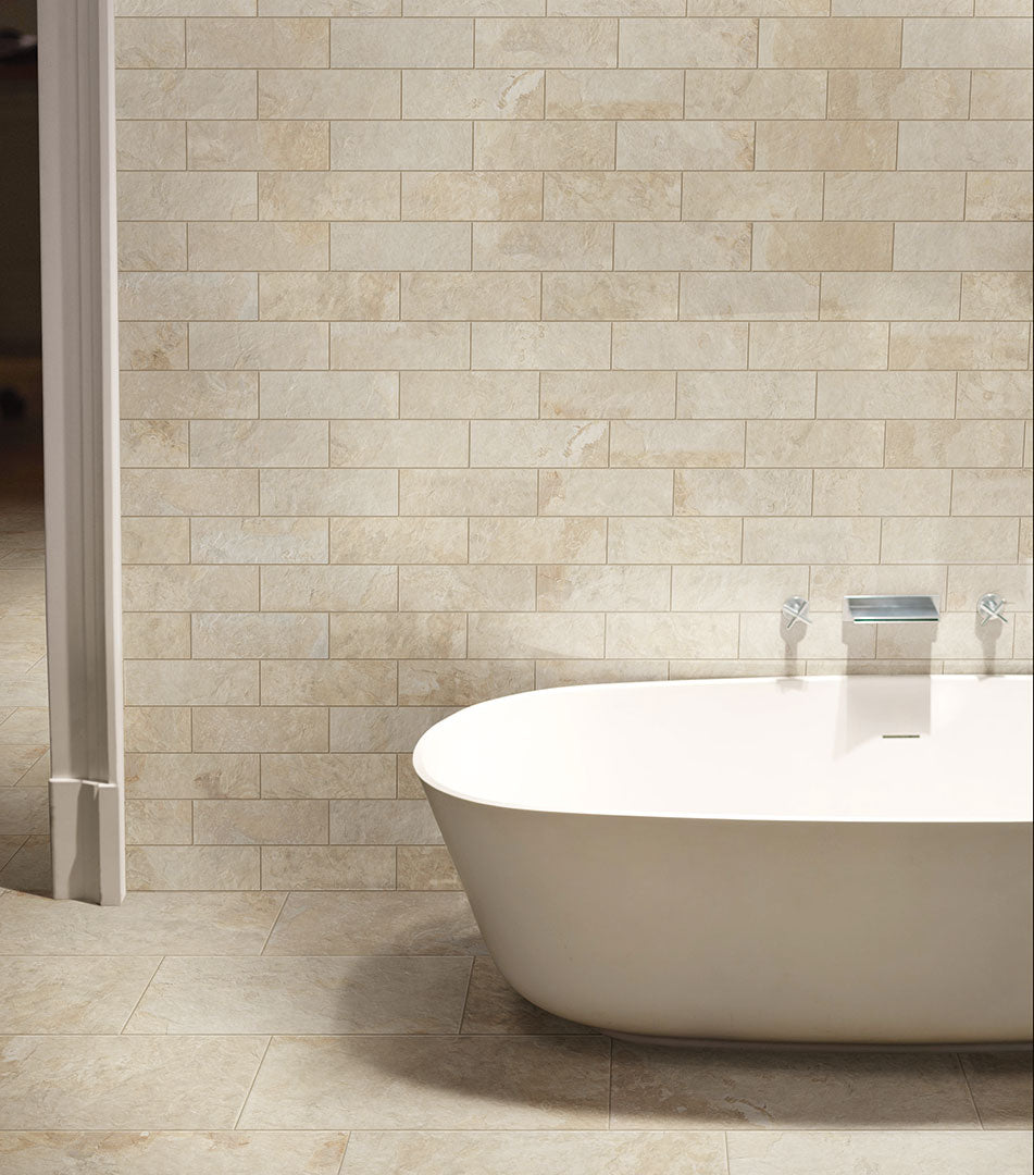 Dover NuSlate 4×12 Porcelain Tile in Bathroom