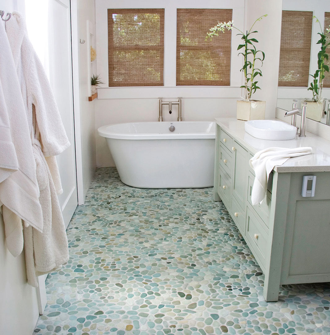 Flores Green King Pebble 16×16 Natural Stone Bathroom Flooring