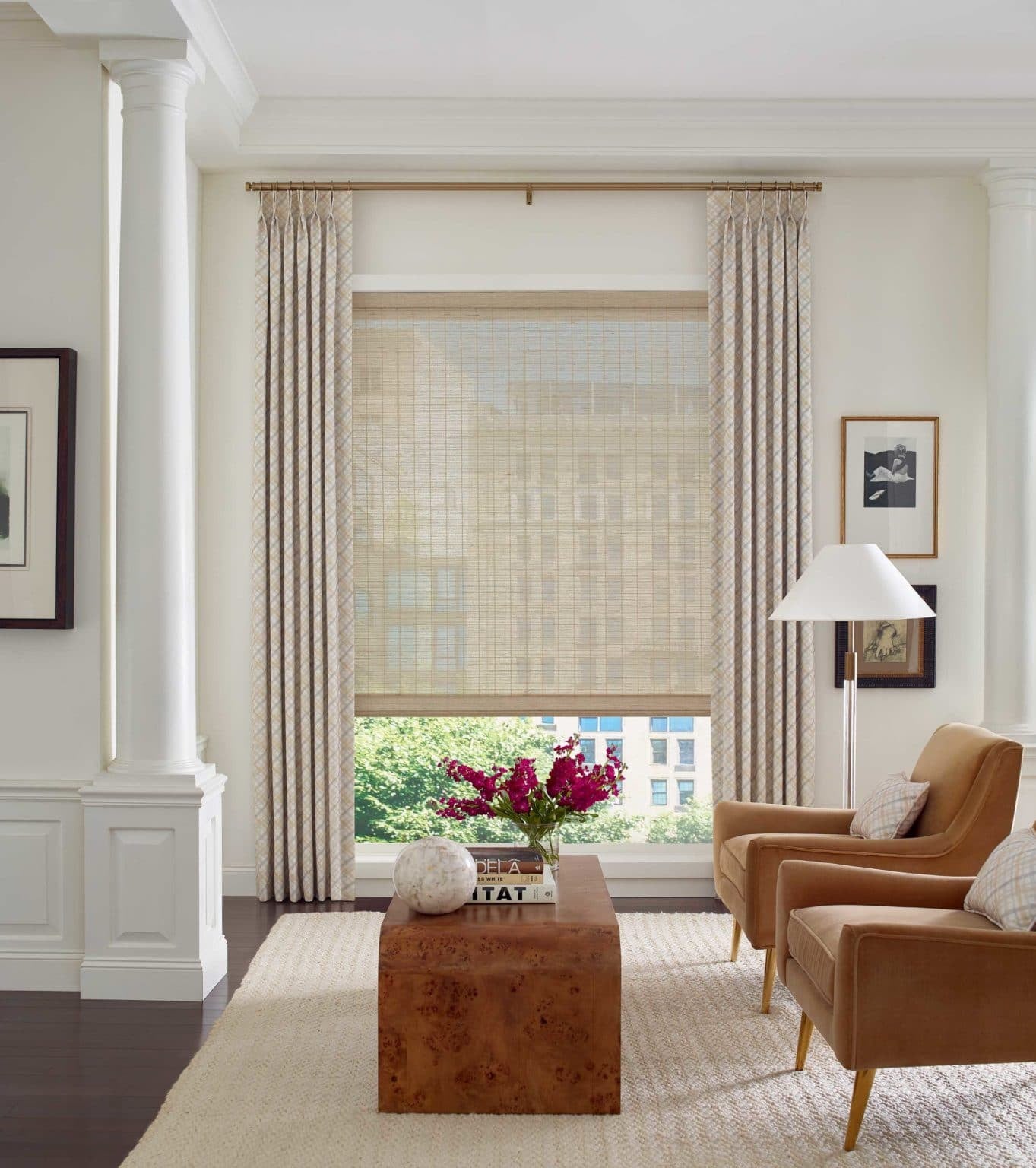 Hunter Douglas Provenance® Woven Wood Shades on Living Room Window