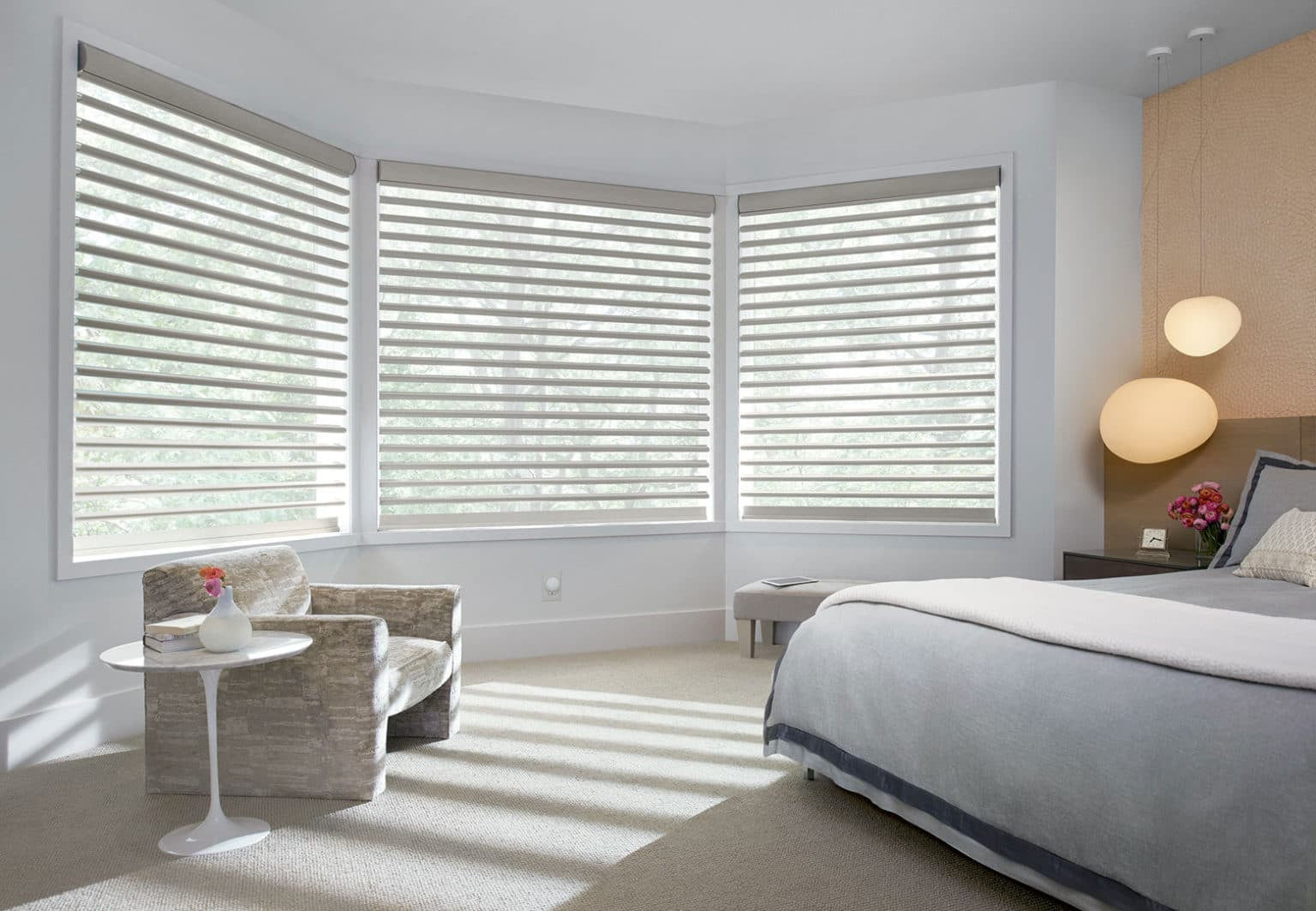 Hunter Douglas Pirouette® Window Shadings with PowerView® Motorization on Bedroom Windows