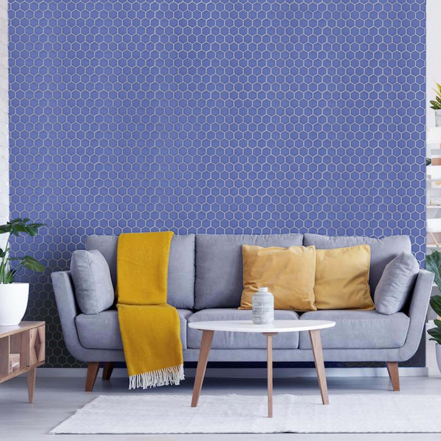 Periwinkle hex mosaic accent wall 