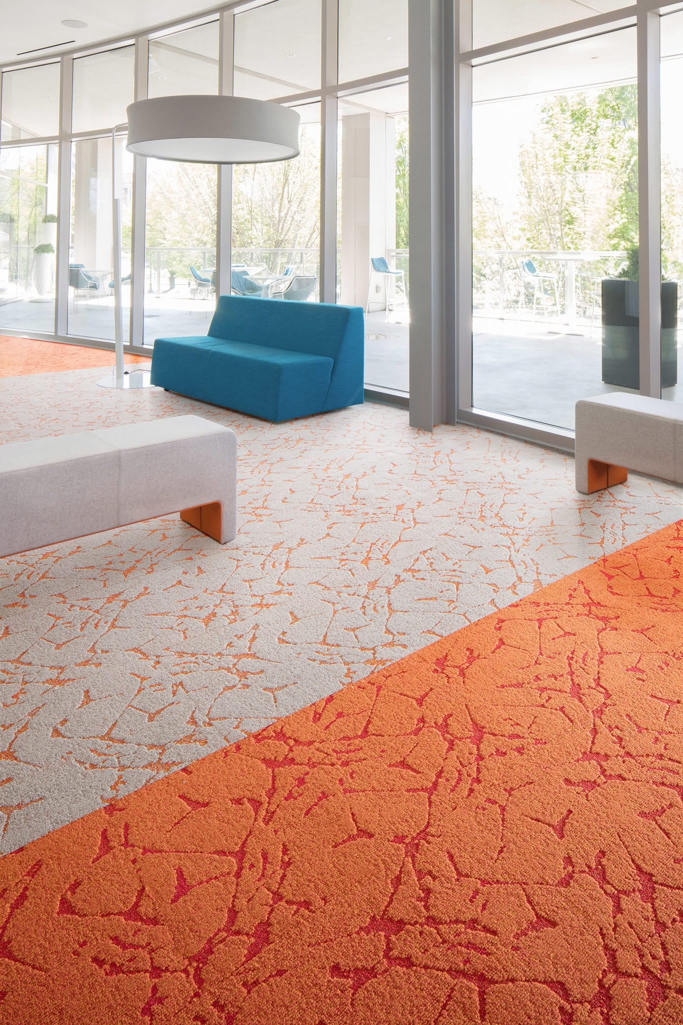 Orange Commercial Modular Carpet Tiles on Office Room Floor