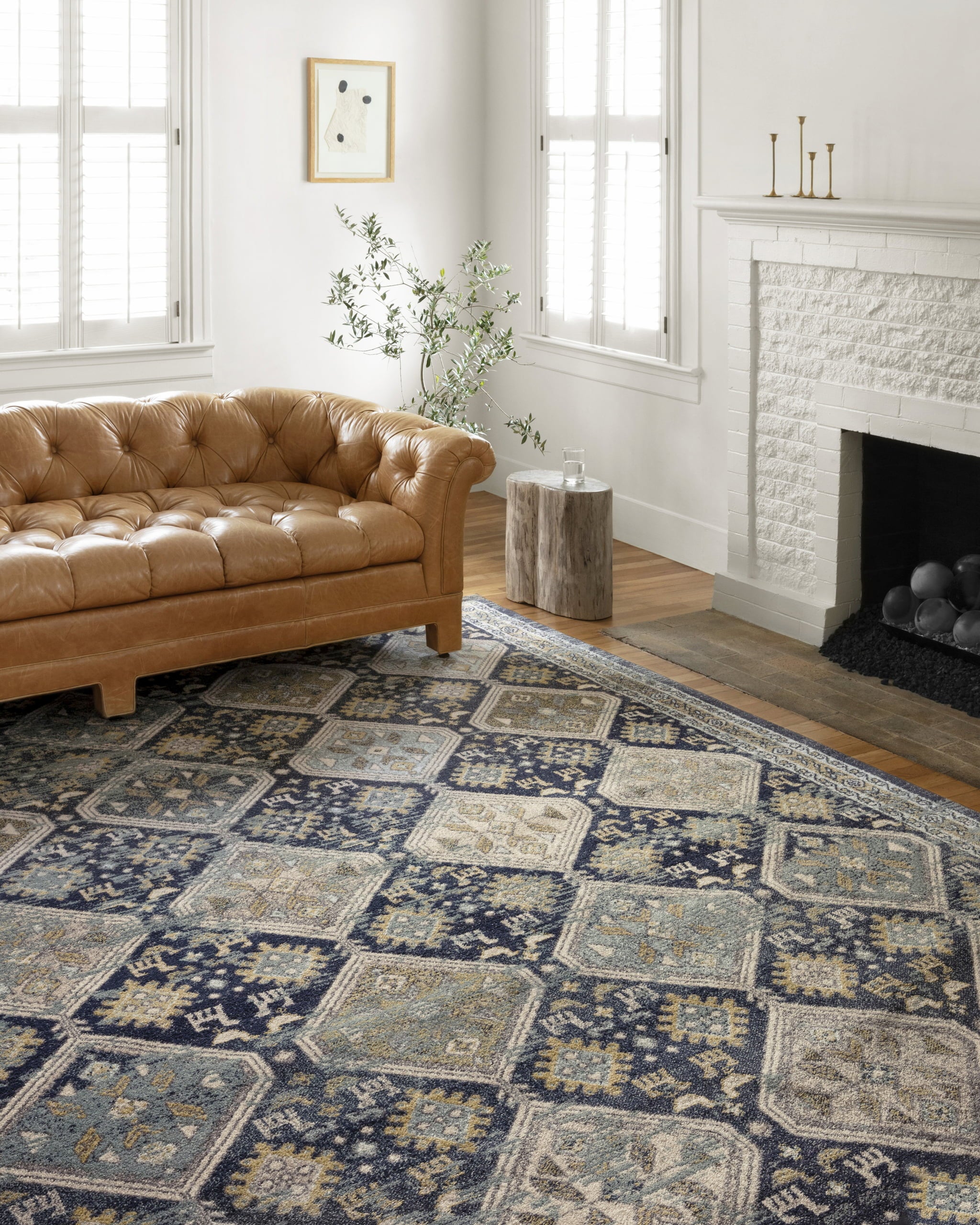 Jocelyn Area Rug in Navy/Blue in living room 