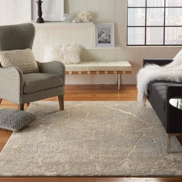 Sahara Area Rug in Ivory/Beige in a glam living room 