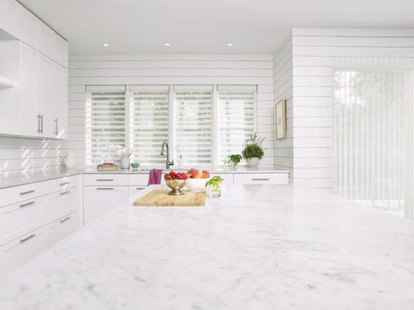 Hunter Douglas Luminette® Privacy Sheers featured in modern kitchen 