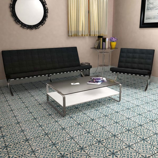 Berkeley 17 3/4 x 17 3/4 Patterned Tile in Blue featured in living room 