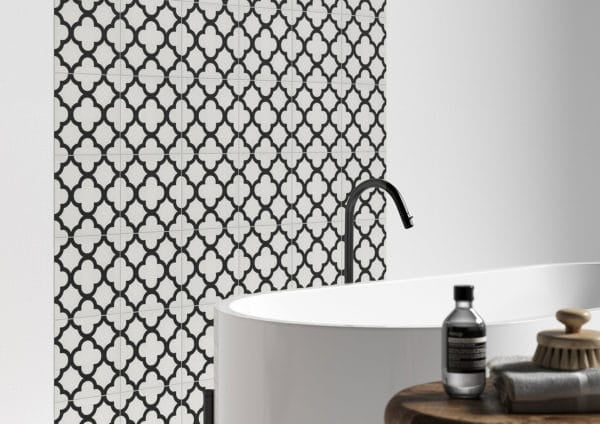 Reverie 8x8 Patterned Tile #2 featured in bathroom backsplash 