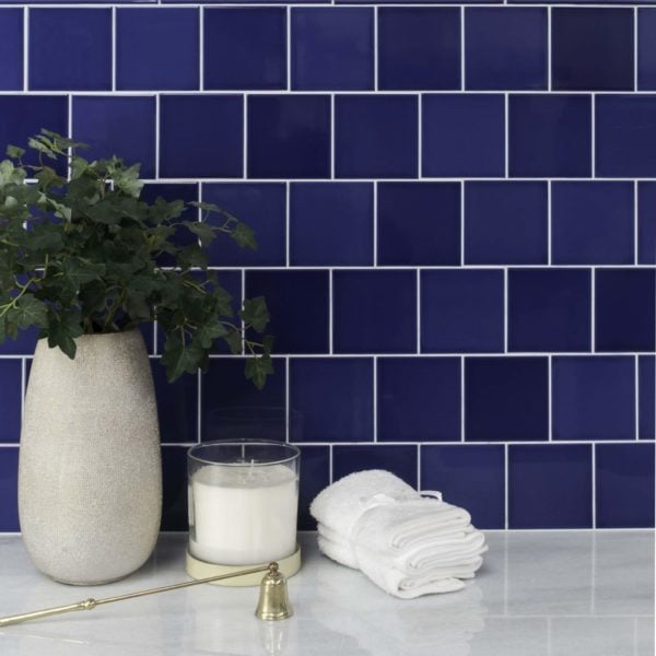 Riviera 4x4 Subway Tile in Santorini Blue bathroom backsplash