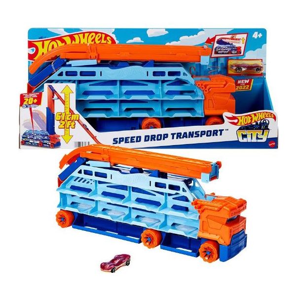 Mattel – Hot Wheels –  HDY92 – Air Drop Hauler City Transporter mit Abfahrtsrampe