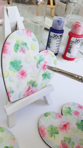 Painting Roses on Shamrock Heart Magnets