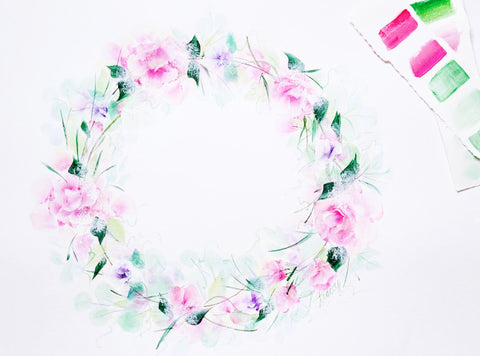 Pink Floral Wreath with Matching Color Swatches
