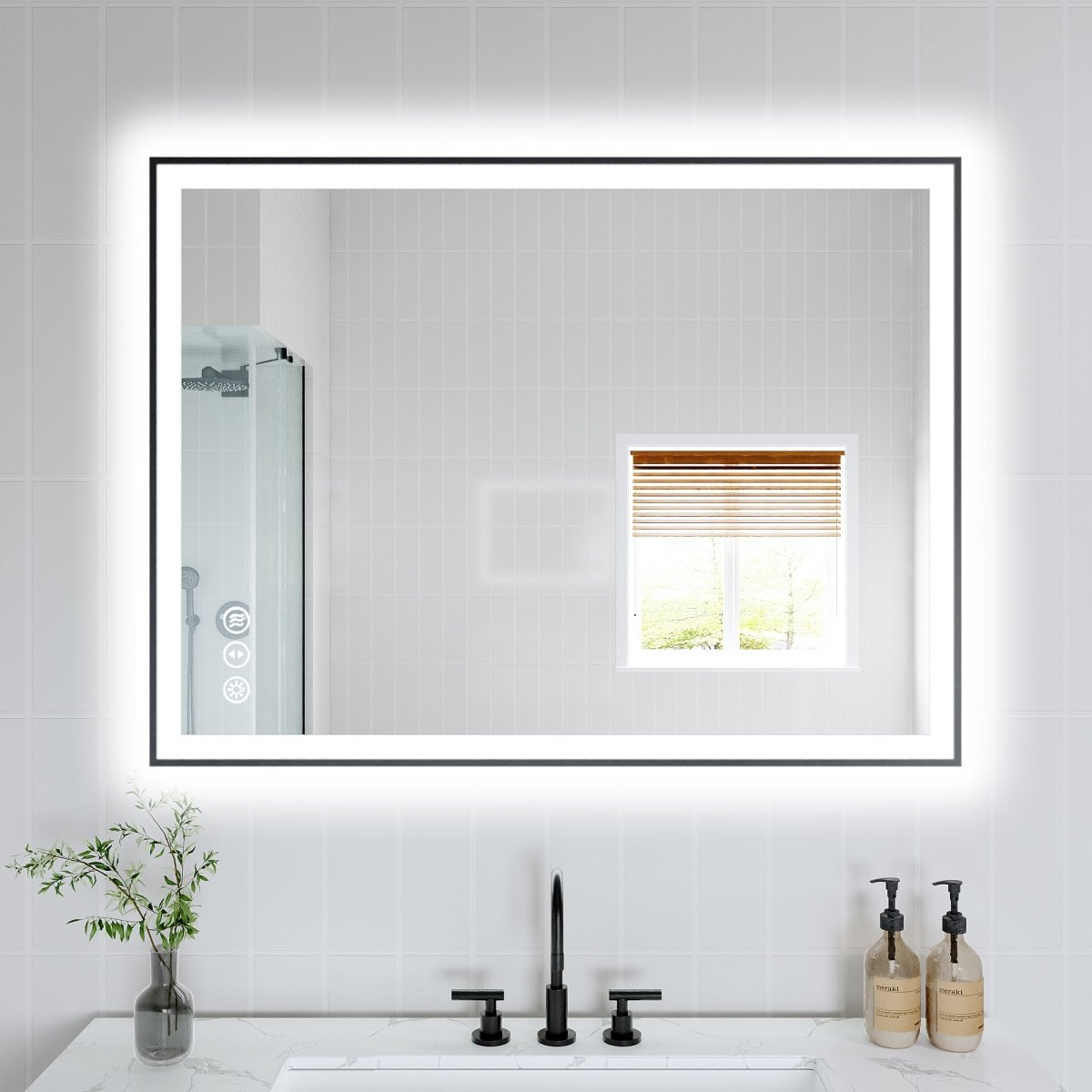 40 x 32 Inch LED Lighted Bathroom Mirror with Low-Pressure Defogging