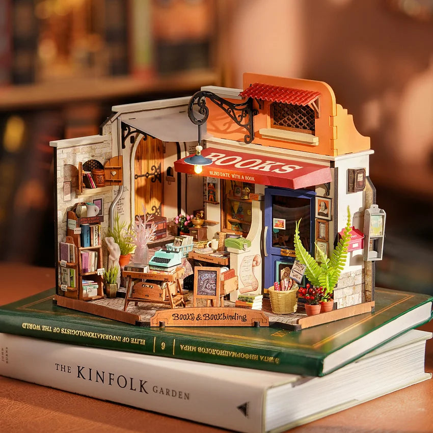 Rolife Corner Bookstore DIY Miniature House Kit DG164 | Robotime Online