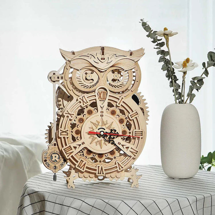 ROKR Eulenuhr Mechanische Zahnräder 3D Holzpuzzle LK503