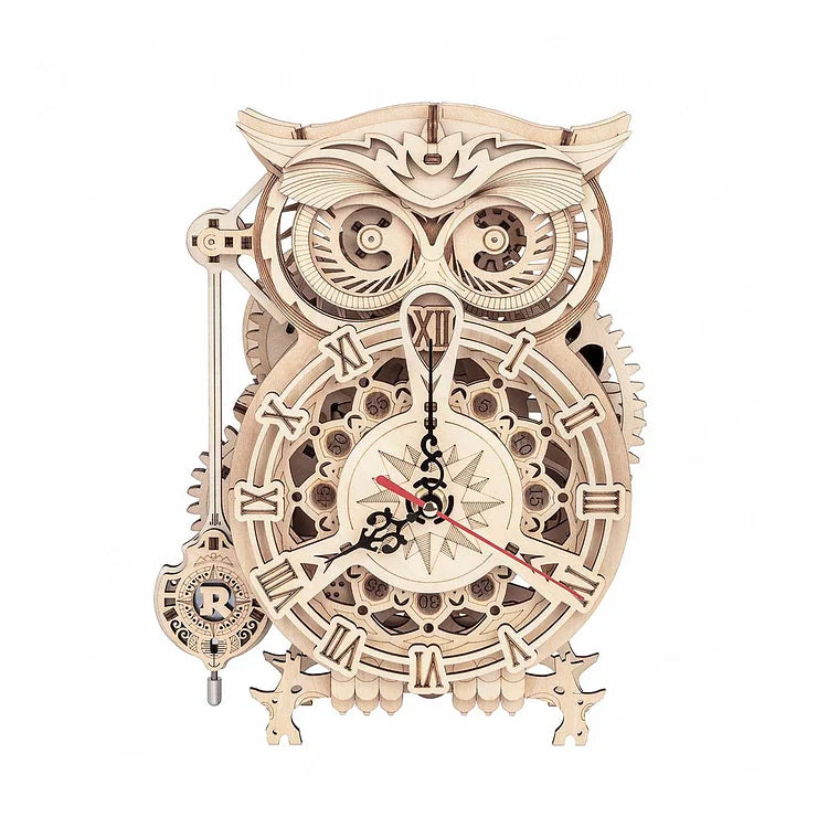 Puzzle 3D en bois avec engrenages mécaniques ROKR Owl Clock LK503 | Robotime Online