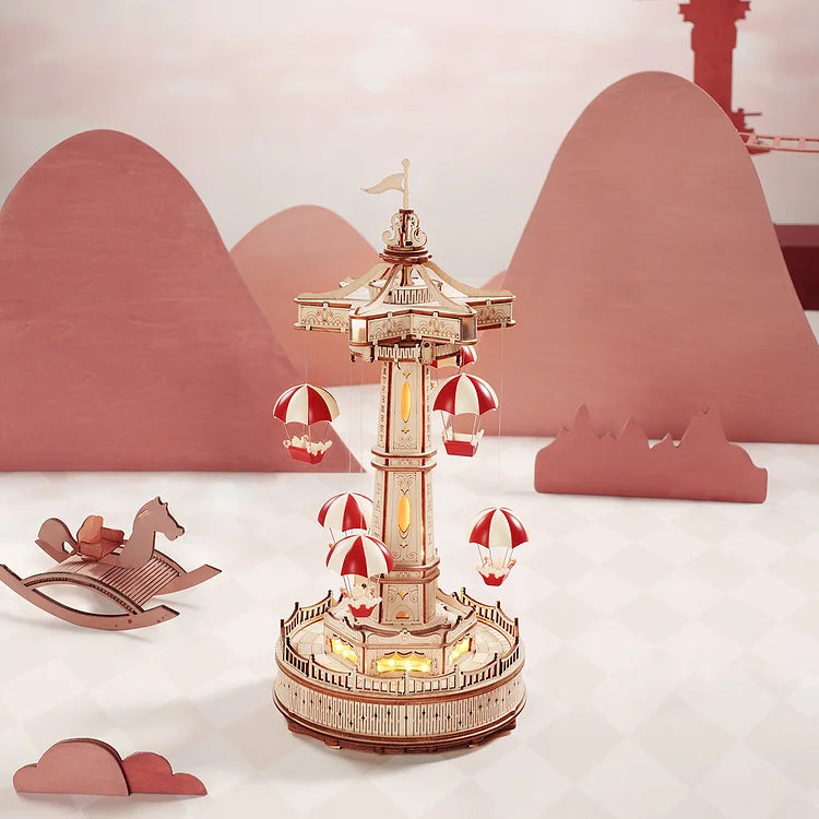 ROKR Parachute Tower DIY Music Box 3D Wooden Puzzle EA01 | Robotime Online